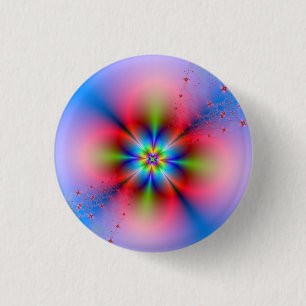 Pink Floral Spray op Blue Pinback Button