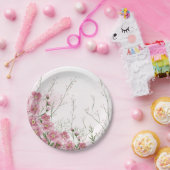 Pink Floral Spring Baby shower Papieren Bordje (Feest)