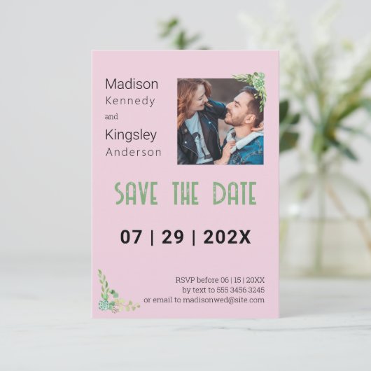 Pink Floral Spring Sla de datumfoto op Save The Date (Staand voorkant)