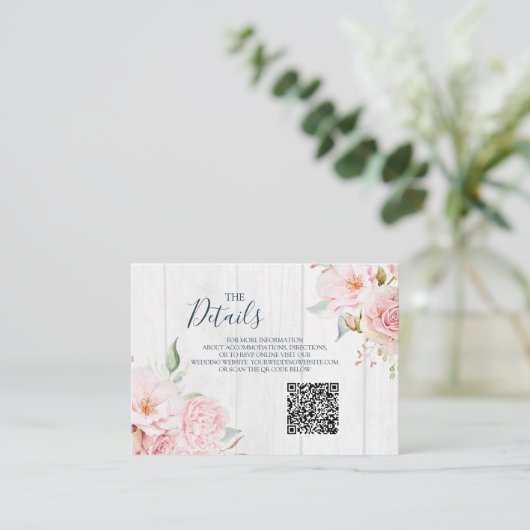 Pink Floral Spring Wedding QR code Details Insert Informatiekaartje (Staand voorkant)