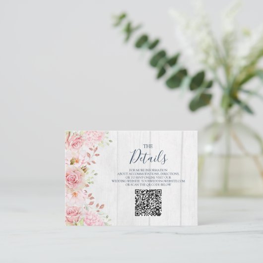 Pink Floral Spring Wedding QR code Details Insert Informatiekaartje (Staand voorkant)