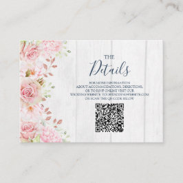 Pink Floral Spring Wedding QR code Details Insert Informatiekaartje