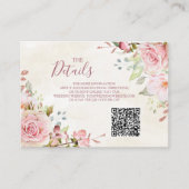 Pink Floral Spring Wedding QR code Details Insert Informatiekaartje (Voorkant)