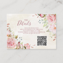 Pink Floral Spring Wedding QR code Details Insert Informatiekaartje