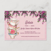 Pink Floral Stacked Teacups Bridal Shower Details Informatiekaartje (Voorkant)