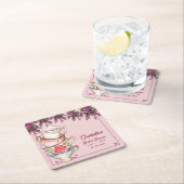 Pink Floral Stacked Teacups Bridal Shower Party Kartonnen Onderzetters (Insitu)