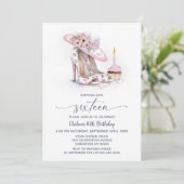 Pink Floral Stiletto Shoes 16th Birthday Party Kaart (Staand voorkant)