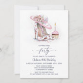 Pink Floral Stiletto Shoes 40th Birthday Party Kaart (Voorkant)