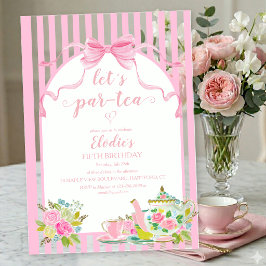 Pink Floral Stripe Let's Par-tea Birthday Acryl Uitnodigingen