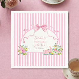 Pink Floral Stripe Let's Par-tea Birthday Servet
