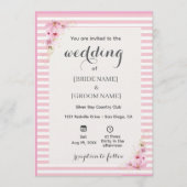 Pink Floral Striped Wedding Invitation Kaart (Voorkant)