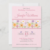 Pink Floral Stripes Birthday Kaart (Voorkant)