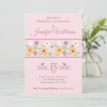 Pink Floral Stripes Birthday
