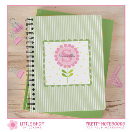 Pink Floral Stripes en Polka Dot Monogrammen Notitieboek