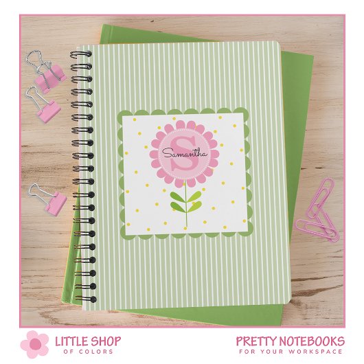 Pink Floral Stripes en Polka Dot Monogrammen Notitieboek