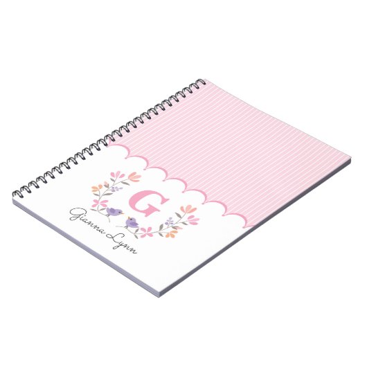 Pink Floral Stripes Monogrammed Notitieboek (Linkerzijde)