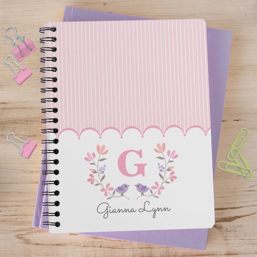 Pink Floral Stripes Monogrammed Notitieboek