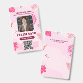 Pink Floral Style Homeschool ID Card Badge (Voor- en achterkant)