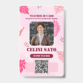 Pink Floral Style Homeschool ID Card Badge (Voorzijde)