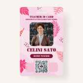 Pink Floral Style Homeschool ID Card Badge (Voorkant)