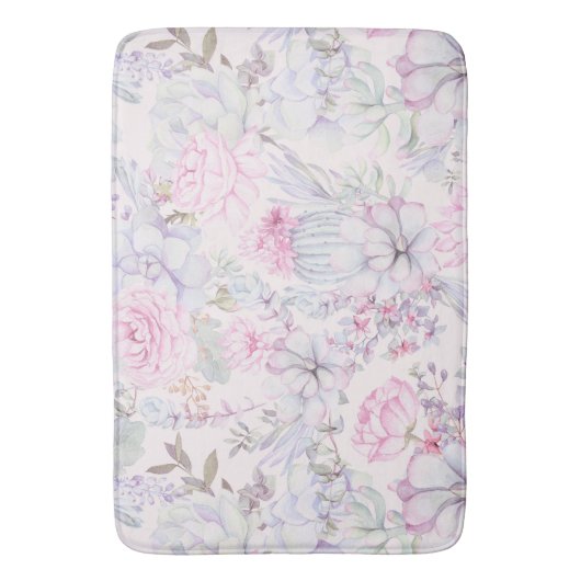 Pink Floral Succulent Illustration Summer Pattern Badmat (Voorkant Verticaal)