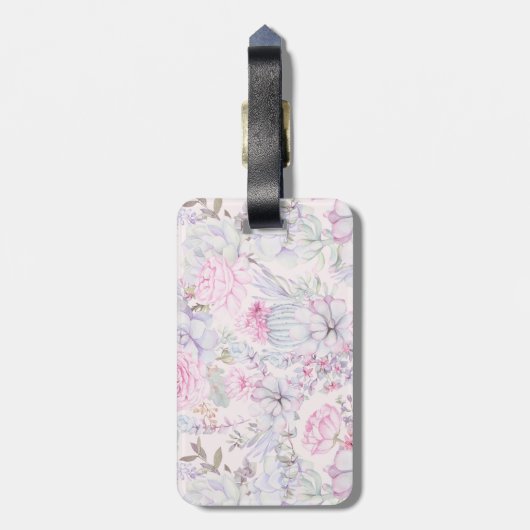 Pink Floral Succulent Illustration Summer Pattern Bagagelabel (Achterkant verticaal)