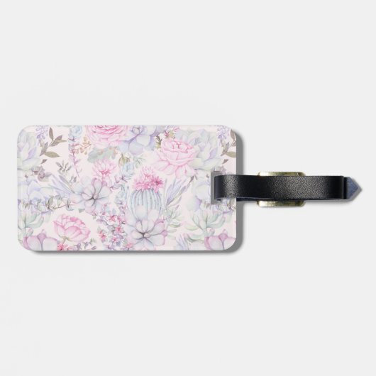 Pink Floral Succulent Illustration Summer Pattern Bagagelabel (Achterkant horizontaal)