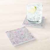 Pink Floral Succulent Illustration Summer Pattern Glazen Onderzetter (Schuin)