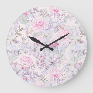 Pink Floral Succulent Illustration Summer Pattern Grote Klok