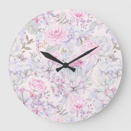 Pink Floral Succulent Illustration Summer Pattern Grote Klok (Voorkant)