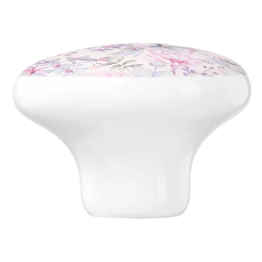 Pink Floral Succulent Illustration Summer Pattern Keramische Knop (Zijkant)