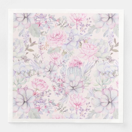 Pink Floral Succulent Illustration Summer Pattern Servet (Voorkant)