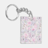 Pink Floral Succulent Illustration Summer Pattern Sleutelhanger (Voorkant Links)