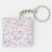 Pink Floral Succulent Illustration Summer Pattern Sleutelhanger (Achterkant)