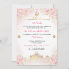 Pink Floral Sukhmani Sahib Path Invitation  Kaart