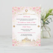 Pink Floral Sukhmani Sahib Path Invitation  Kaart (Staand voorkant)