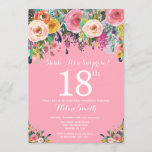 Pink Floral Surprise 18th Birthday Invitation Kaart<br><div class="desc">Pink Floral Surprise 18th Birthday Invitation for Women. Waterverf Floral Flower. Roze achtergrond. Roze, geel, Oranje, Paars ventilator. Volwassen verjaardag. 13e 15e 16e 18e 21e 30e 40e 50e 60e 70e 90e 100e, Alle leeftijden. Voor verdere aanpassing, te klikken gelieve de knoop "van de Aanpassing het"en ons ontwerphulpmiddel te gebruiken om...</div>