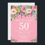 Pink Floral Surprise 50th Birthday Invitation Kaart<br><div class="desc">Roze Floral verrassend, 50e verjaardag uitnodiging voor vrouwen. Waterverf Floral Flower. Roze achtergrond. Roze, geel, Oranje, Paars ventilator. Volwassen verjaardag. 13e 15e 16e 18e 21e 30e 40e 50e 60e 70e 90e 100e, Alle leeftijden. Voor verdere aanpassing, te klikken gelieve de knoop "van de Aanpassing het"en ons ontwerphulpmiddel te gebruiken om...</div>