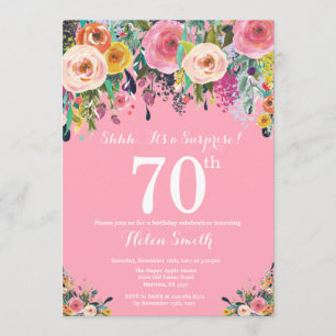 Pink Floral Surprise 70th Birthday Invitation Kaart