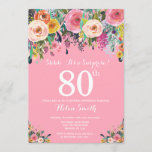 Pink Floral Surprise 80th Birthday Invitation Kaart<br><div class="desc">Roze Floral verrassend 80e verjaardag uitnodiging voor vrouwen. Waterverf Floral Flower. Roze achtergrond. Roze, geel, Oranje, Paars ventilator. Volwassen verjaardag. 13e 15e 16e 18e 21e 30e 40e 50e 60e 70e 90e 100e, Alle leeftijden. Voor verdere aanpassing, te klikken gelieve de knoop "van de Aanpassing het"en ons ontwerphulpmiddel te gebruiken om...</div>