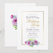 Pink Floral Surprise Birthday Party Kaart (Voorkant / Achterkant)