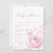 Pink Floral Swan Baby shower Kaart (Voorkant)