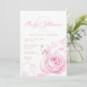 Pink Floral Swan Baby shower Kaart (Staand voorkant)