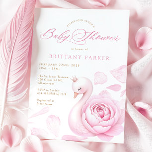 Pink Floral Swan Baby shower Kaart