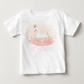 Pink Floral Swan Princess 1st Birthday T-Shirt (Voorkant)