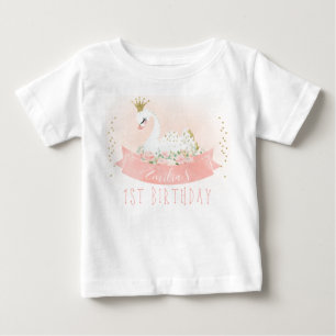 Pink Floral Swan Princess 1st Birthday T-Shirt