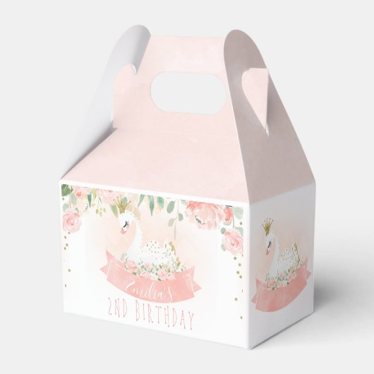 Pink Floral Swan Princess Birthday Favor Box Bedankdoosjes (Voorkant Zijde)