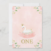 Pink Floral Swan Princess Birthday Uitnodiging (Achterkant)