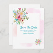 Pink Floral Sweet 16 Flat Save the Date Kaart (Voorkant / Achterkant)
