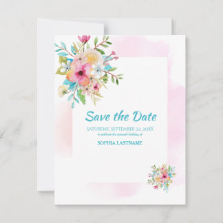 Pink Floral Sweet 16 Flat Save the Date Kaart